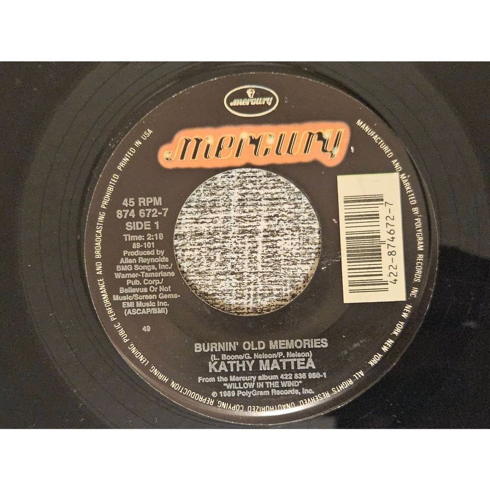 Kathy Mattea Burning old memories/hills of Alabama mercury 45 Vinyl Record - Picture 4 of 4
